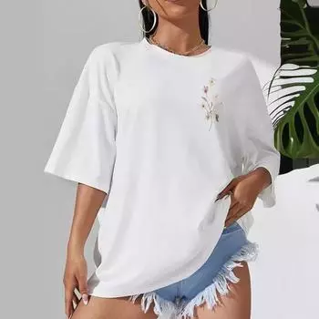 Хлопковые женские футболки с красивым цветочным принтом, повседневные дышащие мягкие топы с короткими рукавами, свободная удобная уличная одежда XS белый