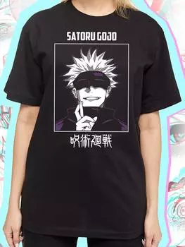 Хлопковые женские футболки с принтом аниме и круглым вырезом, повседневные топы с короткими рукавами S чёрный