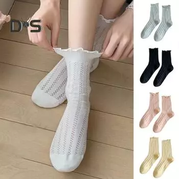 Хлопковые женские носки с тонкой сеткой, удобные дышащие носки до середины икры, носки до щиколотки на весну и лето белый