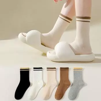 Хлопковые женские осенне-зимние многослойные носки, впитывающие пот, японские спортивные носки до середины икры One size белый