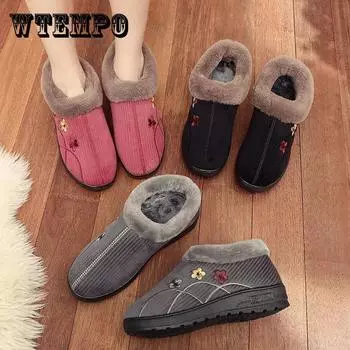 Хлопковые женские зимние домашние тапочки с бархатной вышивкой, утолщенная сумка с теплыми домашними плюшевыми хлопковыми тапочками для дома 41 чёрный