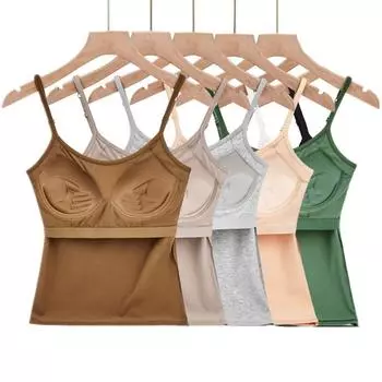 Хлопковый антибликовый жилет на основе камисоли с нагрудной подушкой, встроенное нижнее белье. Соберите вместе, приподнимите и похлопайте по груди, женщина M белый