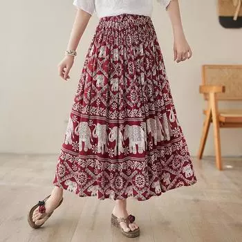 Хлопковый атлас больших размеров, винтажная летняя повседневная свободная длинная женская юбка с высокой талией