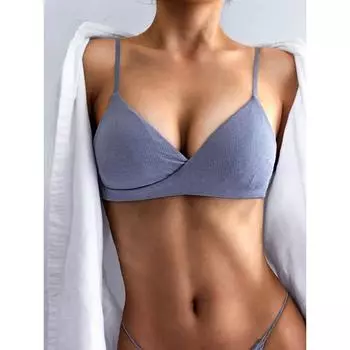 Хлопковый бюстгальтер в рубчик с треугольными чашками и стальным кольцом, одинарный бюстгальтер с крестообразным принтом в Европе и Америке S белый