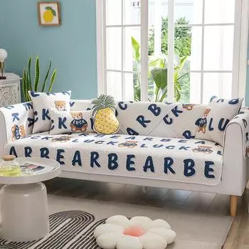 Хлопковый чехол для дивана, доступный на четыре сезона, нескользящий чехол для дивана в гостиной, полное покрытие, тканевая защита для дивана с принтом, защита от царапин 45x45 pillowcase 1