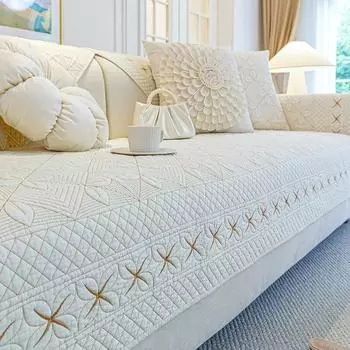 Хлопковый чехол для дивана с вышивкой для гостиной, зимняя теплая нескользящая подушка для дивана, скандинавское L-образное диванное полотенце, защитный чехол для дивана 70x70cm 1pcs