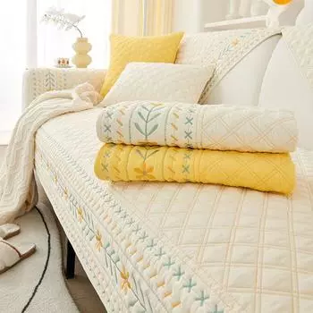 Хлопковый чехол для дивана с вышивкой, жаккардовая ткань в деревенском стиле, Нескользящая подушка, простой диван для гостиной, подлокотник, спинка, полотенце 70x70cm 1pcs розовый