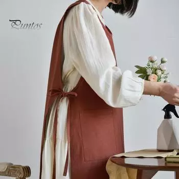 Хлопковый фартук в японском корейском стиле, водонепроницаемый регулируемый нагрудник для женщин, карманный домашний кухонный фартук для приготовления пищи, для работы по дому, барбекю, художественный чёрный