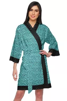 Хлопковый халат с принтом Moomaya для женщин, кимоно, готовящийся к подружке невесты, кружево 2XL аква голубой