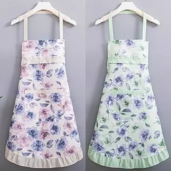 Хлопковый холст с цветочным принтом для женщин, кухонный маслостойкий фартук с карманами и регулируемым поясом, водонепроницаемый фартук без рукавов синий