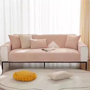 Хлопковый и льняной чехол для дивана, нескользящий, доступен на четыре сезона, спинка дивана для гостиной, защита мебели, пылезащитное полное покрытие 45x45 Pillowcase1 розовый