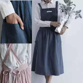 Хлопковый и льняной фартук без рукавов, кухонная ткань для приготовления пищи, милый сарафан для взрослых, противообрастающие фартуки Kitc
