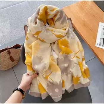 Хлопковый и льняной шарф, женская универсальная длинная шаль с тонкой марлевой шелковой нитью, женский корейский вариант с мелкими цветами