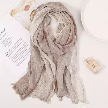 Хлопковый и льняной шарф женский, длинный льняной шарф, весна, лето, однотонный литературный и художественный японский постепенная смена цвета женский ретро-тренд темно-синий