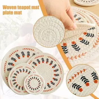 Хлопковый и льняной тканый изоляционный коврик, домашний обеденный коврик, коврик для миски, коврик для кастрюли, коврик для чашки, коврик для кастрюли, гладильный коврик XS бежевый