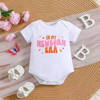 Хлопковый комбинезон для девочек с принтом «In My Newborn Era» с короткими рукавами, комбинезон 1-3M