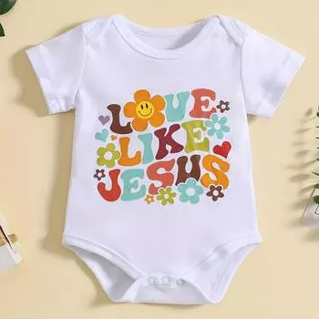 Хлопковый комбинезон для мальчиков и девочек с принтом «Любовь как Иисус» и короткими рукавами 1-3M