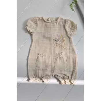 Хлопковый комбинезон для маленьких девочек из муслиновой ткани с цветочной вышивкой