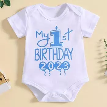 Хлопковый комбинезон для младенцев и девочек с принтом «My 1ST Birthday 2023» с короткими рукавами 1-3M