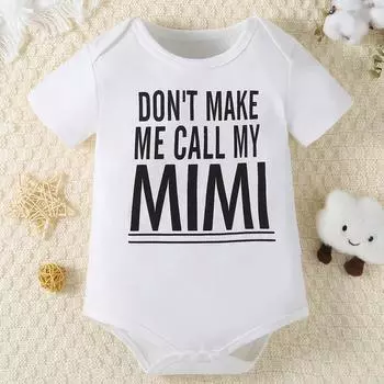Хлопковый комбинезон для младенцев с принтом «Don t Make Me Call My Mimi» с короткими белыми рукавами, милый комбинезон 1-3M