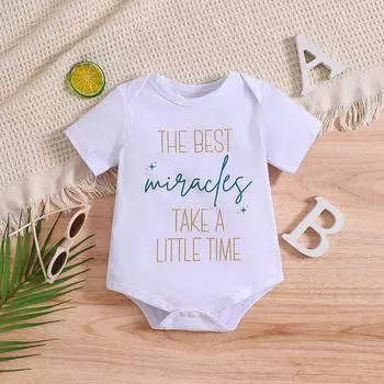 Хлопковый комбинезон для младенцев с принтом «Лучшие чудеса требуют немного времени», короткий рукав, комбинезон 1-3M
