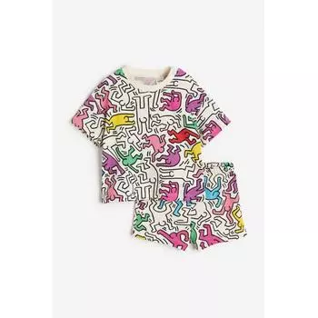 Хлопковый комплект из 2 предметов с принтом HM, кремовый Keith Haring