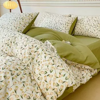 Хлопковый комплект из четырех предметов Xiaozhu класса A, жаккардовая утолщенная двухслойная пряжа, супермягкий комплект из трех предметов, простой пододеяльник, простыня 0.9m bed sheet 3pcs