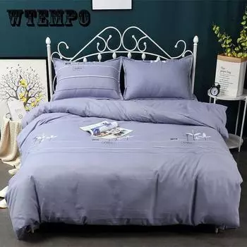 Хлопковый костюм из четырех предметов, постельное белье для шлифовки кожи, односпальная кровать, комплект односпальных подушек, комплект домашнего постельного белья, простой ветер Double