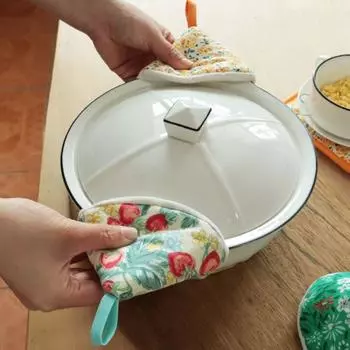 Хлопковый коврик для посуды с цветочным узором, кухонные прихватки, практичные кухонные перчатки для выпечки, домашняя страница red&green-Style C