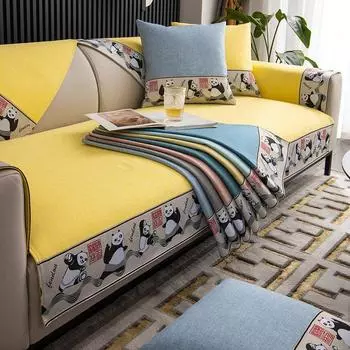 Хлопковый льняной чехол для дивана, однотонный мультяшный чехол для дивана для гостиной, противоскользящий пылезащитный защитный чехол для мебели 45x45 pillowcase1 жёлтый
