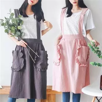Хлопковый льняной фартук для женщин и мужчин, нагрудник для барбекю, кухонный фартук для шеф-повара, парикмахерская, ресторан для приготовления кофе, ресторана розовый
