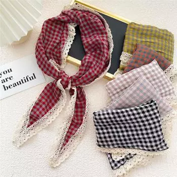 Хлопковый льняной кружевной треугольный шарф для женщин на весну, осень и лето, маленький цветочный маленький шарф, украшение на голову, тонкий стильный шелковый шарф 36*140cm