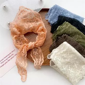 Хлопковый льняной кружевной треугольный шарф для женщин на весну, осень и лето, маленький цветочный маленький шарф, украшение на голову, тонкий стильный шелковый шарф 53*53*86cm
