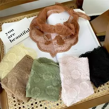 Хлопковый льняной кружевной треугольный шарф для женщин на весну, осень и лето, маленький цветочный маленький шарф, украшение на голову, тонкий стильный шелковый шарф 26*95cm