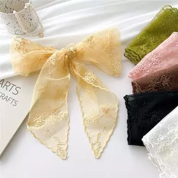 Хлопковый льняной кружевной треугольный шарф для женщин на весну, осень и лето, маленький цветочный маленький шарф, украшение на голову, тонкий стильный шелковый шарф 16*120cm коричневый