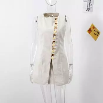 Хлопковый льняной жилет, мини-юбки, костюмы, женские однобортные комплекты с круглым вырезом и шнуровкой, женские, весна 2025, новые мягкие однотонные комплекты из 2 предметов S бежевый