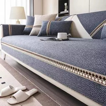 Хлопковый лен, прочный чехол для дивана, универсальный чехол для дивана Four Seasons, однотонный коврик для дивана для гостиной, противоскользящая подушка для дивана A 70x70