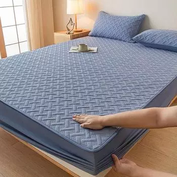 Хлопковый наматрасник премиум-класса, однотонный эластичный простынь на подкладке, стеганый наматрасник, регулируемый прочный чехол на кровать 2xPillowcase 48x74cm