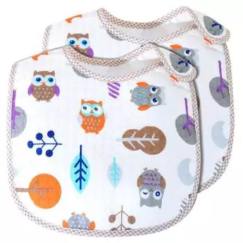 Хлопковый непромокаемый нагрудник Lieto baby cute, белая сова, 2 шт.
