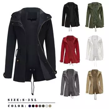 хлопковый плащ с капюшоном, женское весеннее и осеннее пальто, европейские и большие размеры, свободная однотонная женская одежда F596-1 S белый