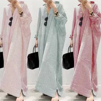 Хлопковый полосатый кардиган, свободное платье больших размеров, темпераментное пригородное платье нестандартной формы 5XL чёрный