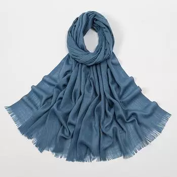 Хлопковый шарф с бамбуковым узлом: Однотонный, с меховой опушкой, повязка на голову и шаль, круглый год, женский аксессуар. 70*180cm джинсовый синий