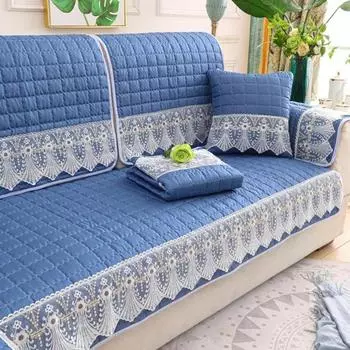 Хлопковый стеганый чехол для дивана с цветочным узором в синюю клетку, чехлы для секционных диванов, нескользящие чехлы для диванов, защитные чехлы для мебели для собак, домашних животных и детей 70x70