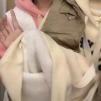 Хлопковый свитер женский осенне-зимний флисовый утолщенный 2024 новый маленький свободный и тонкий иностранный топ с капюшоном куртка M оранжевый