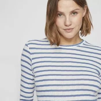 Хлопковый топ Vivally с круглым вырезом Женская VILA S синий