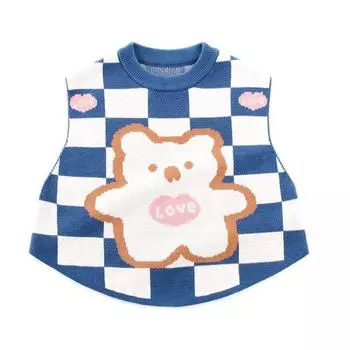 Хлопковый жилет для маленьких мальчиков и девочек, вязаный свитер в клетку с рисунком медведя, мягкий жилет с круглым вырезом для детей, жилет 90cm фиолетовый