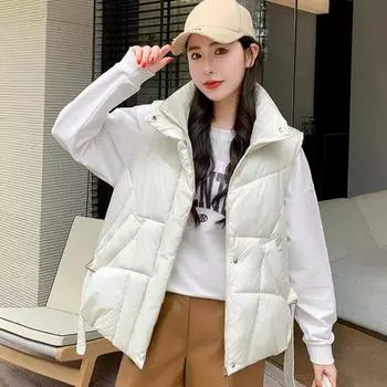 Хлопковый жилет для женщин, осенне-зимний новый повседневный свободный жилет без рукавов, утолщенный теплый однотонный хлопковый жилет M белый