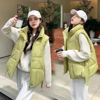 Хлопковый жилет для женщин, осенне-зимний новый повседневный свободный жилет без рукавов, утолщенный теплый однотонный хлопковый жилет M хаки