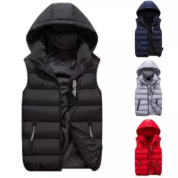 Хлопковый жилет, мужской осенне-зимний утолщенный теплый жилет с капюшоном, цветной жилет с вышивкой XXXL красный