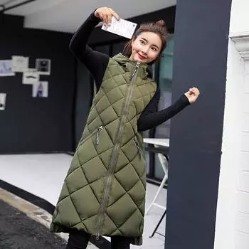 Хлопковый жилет. Новый длинный женский осенне-зимний жилет без рукавов с капюшоном. M